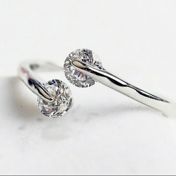 Boutique Jewelry - Double Floating Diamond Adjustable Ring | Rhodium Plated
